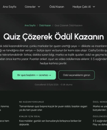 CashyGo quiz görevleri sayfası ekran görüntüsü