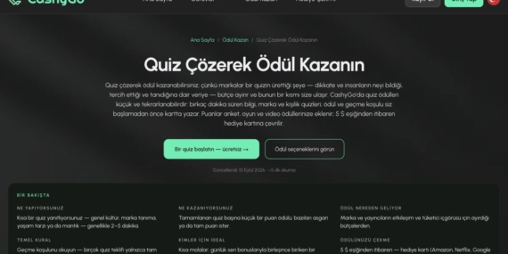 CashyGo’da Quiz Çözerek Ödül Kazanmak: Bilgiyi Küçük Puanlara Çeviren Kısa Oyunlar